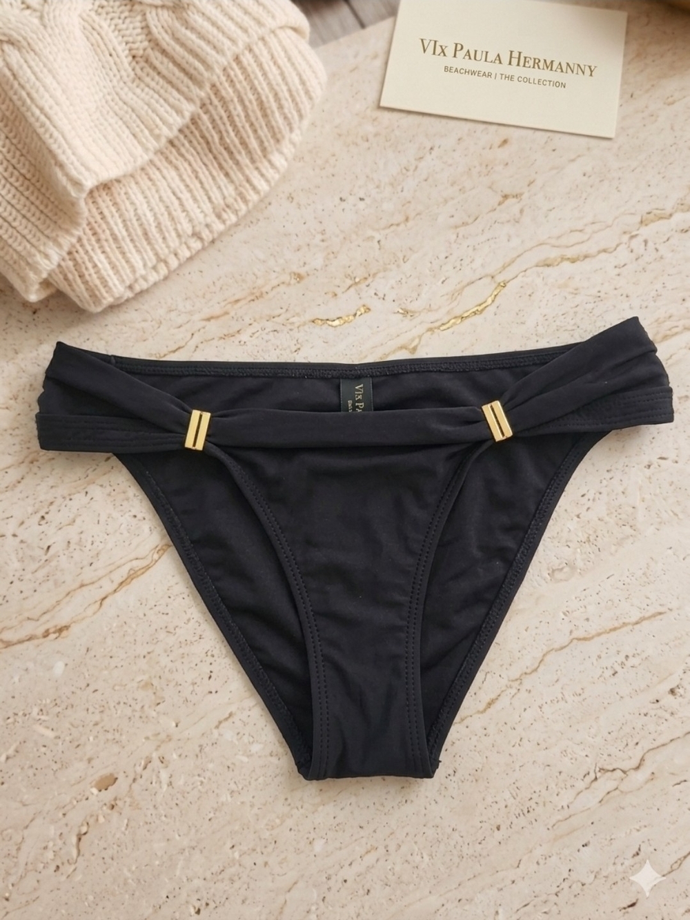 NWT ViX Paula Hermanny Black Bia Tube Bikini Bottom Gold Hardware Size S